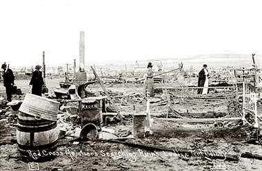 Photograph of the strikers' camp after the attack