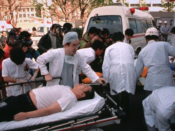 Working class victims of an Aum cult nerve gas attack, March 1995.